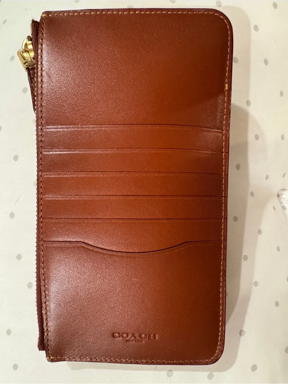Coach Brown Logo Canvas & Leather Phone Wallet Case with Gold C Accent